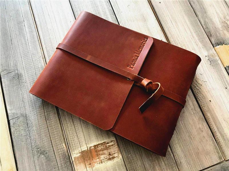 Handmade Personalized Brown Leather Photo Album - Custom Engraved Wedding Guest Book, Travel Scrapbook, Baby Memory Book - Perfect for Anniversaries, Gifts & Keepsakes
