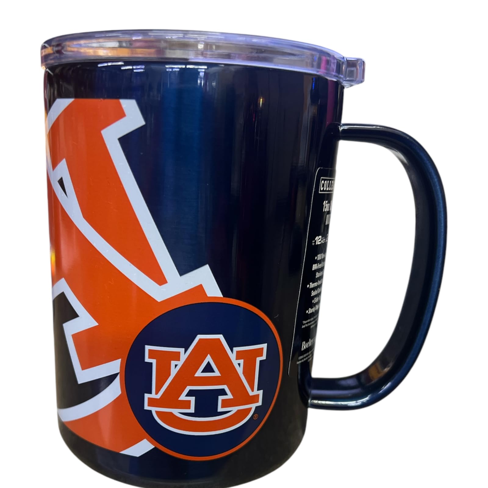 Auburn Tigers 15oz Insulated Stainless Steel Tumbler Mug - Double Wall Vacuum Insulation Keeps Drinks Hot/Cold for Hours - Perfect for Game Day, Tailgating, Office & Outdoor Activities