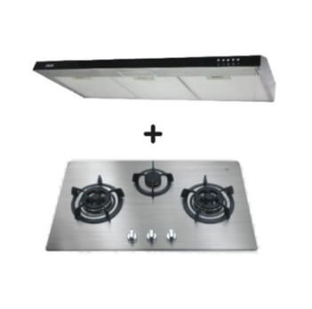 Ellane 60cm/90cm Slimline Range Hood with Black Panel EH 9180 + Ellane OS 803SV 86cm 3-Burner Gas Cooktop - Modern Kitchen Ventilation for Home Cooking & Grilling