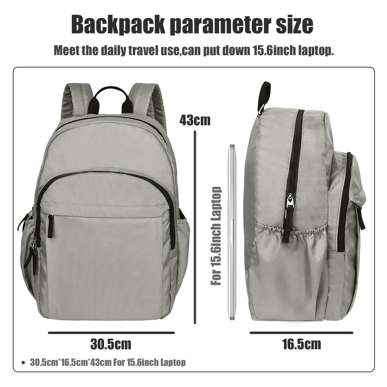 15.6 Inch Water Resistant Travel Backpack for Men & Women - Lightweight Laptop Backpack for School, College, Work & Airplane Carry-On (Grey) - Perfect for Daily Commute, Business Trips & Outdoor Adventures