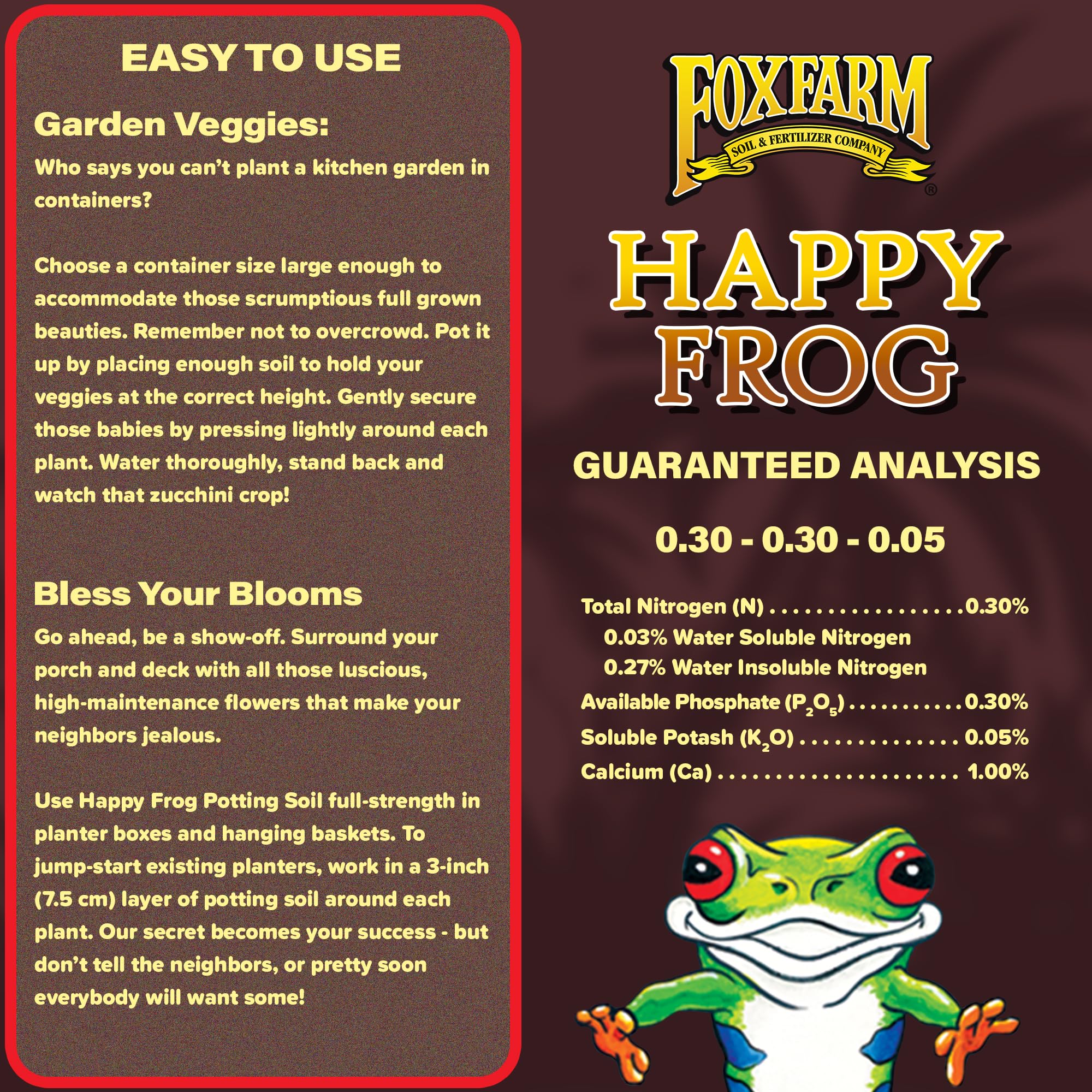 FoxFarm Happy Frog Potting Soil 2 Cubic Feet - Organic Potting Mix for Indoor & Outdoor Container Plants, Improves Root Growth & Nutrient Absorption, pH Balanced with Mycorrhizae & Humic Acids - Perfect for Houseplants, Vegetable Gardens, and Flower Pots