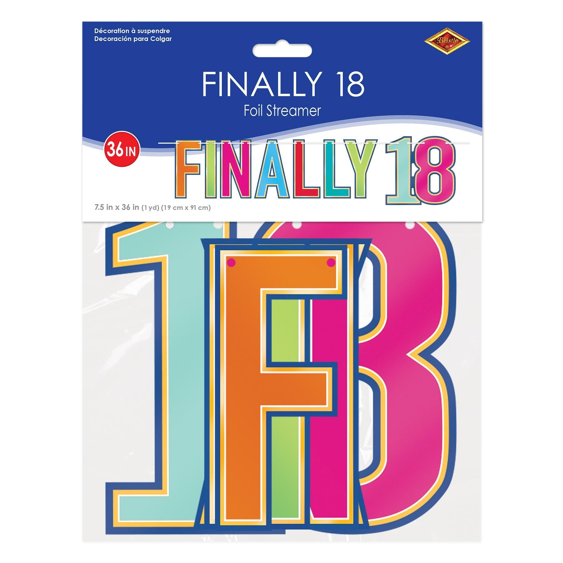 12 Pack Beistle Foil Finally 18 Streamer Multi-Color Party Decorations - Perfect for Birthday, Graduation & New Year Celebrations