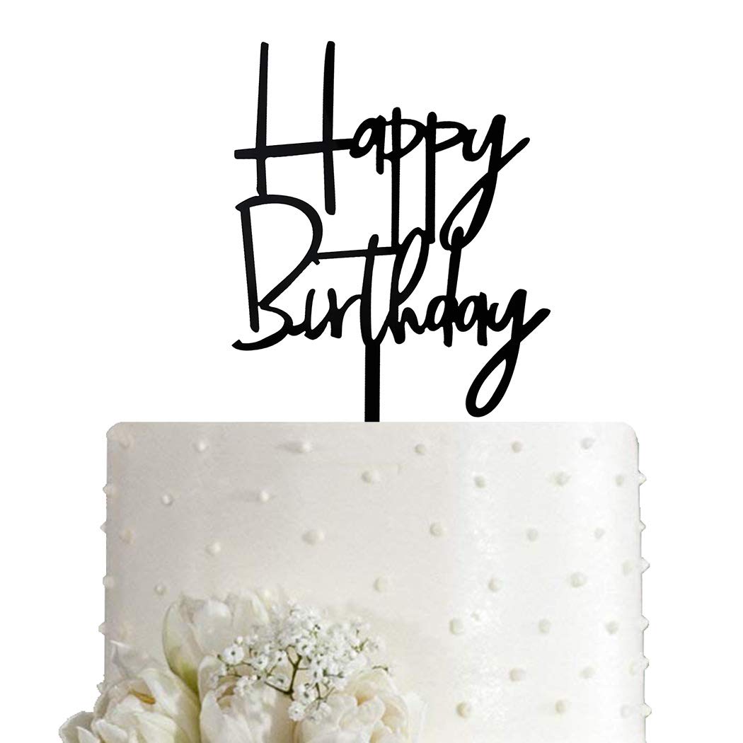 Elegant Black Acrylic Happy Birthday Cake Topper - Perfect for Birthday Party Decorations, Wedding, Anniversary & Special Celebrations