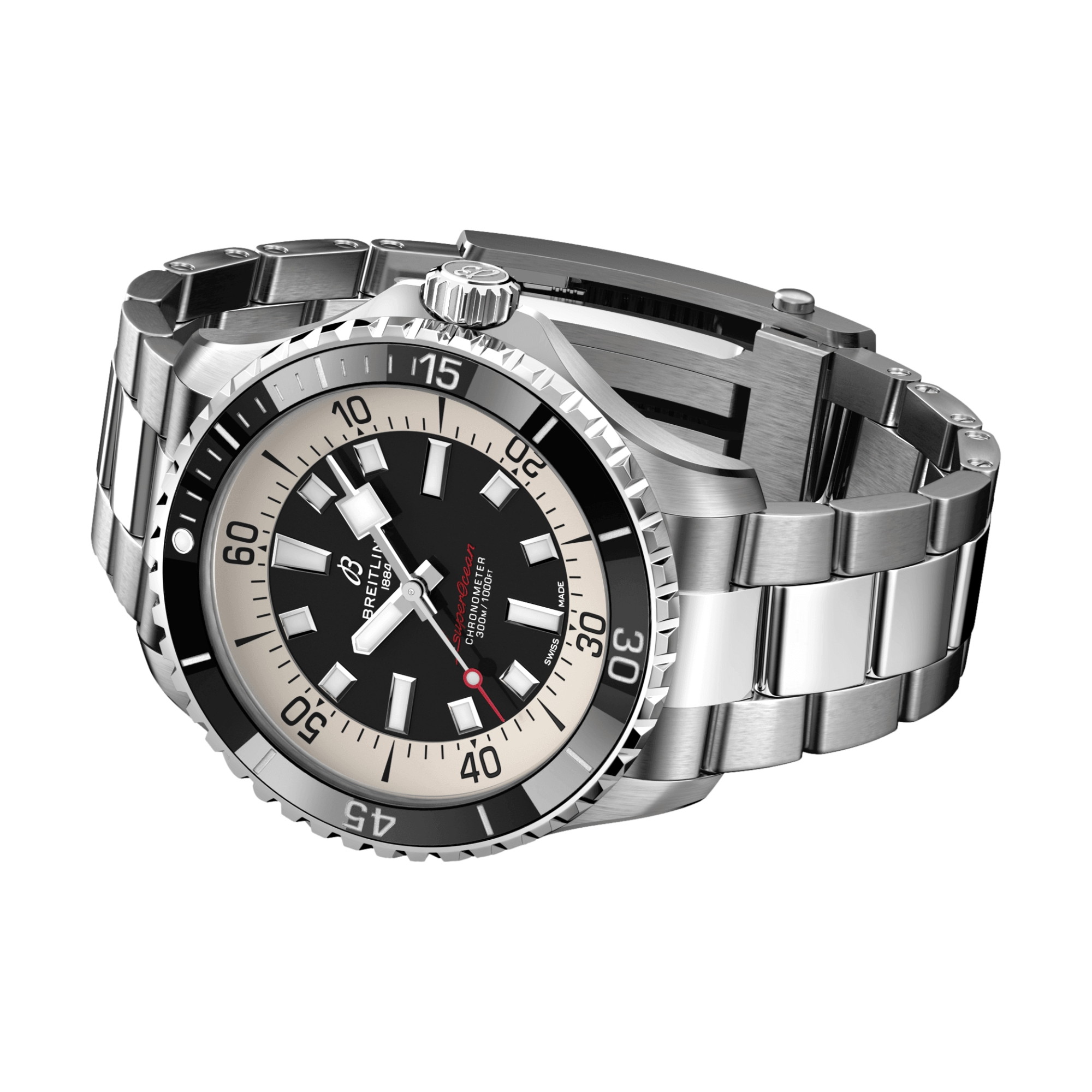 Superocean Automatic 44mm Black Dial Men's Watch with Stainless Steel Bracelet - Perfect for Diving, Water Sports & Luxury Everyday Wear