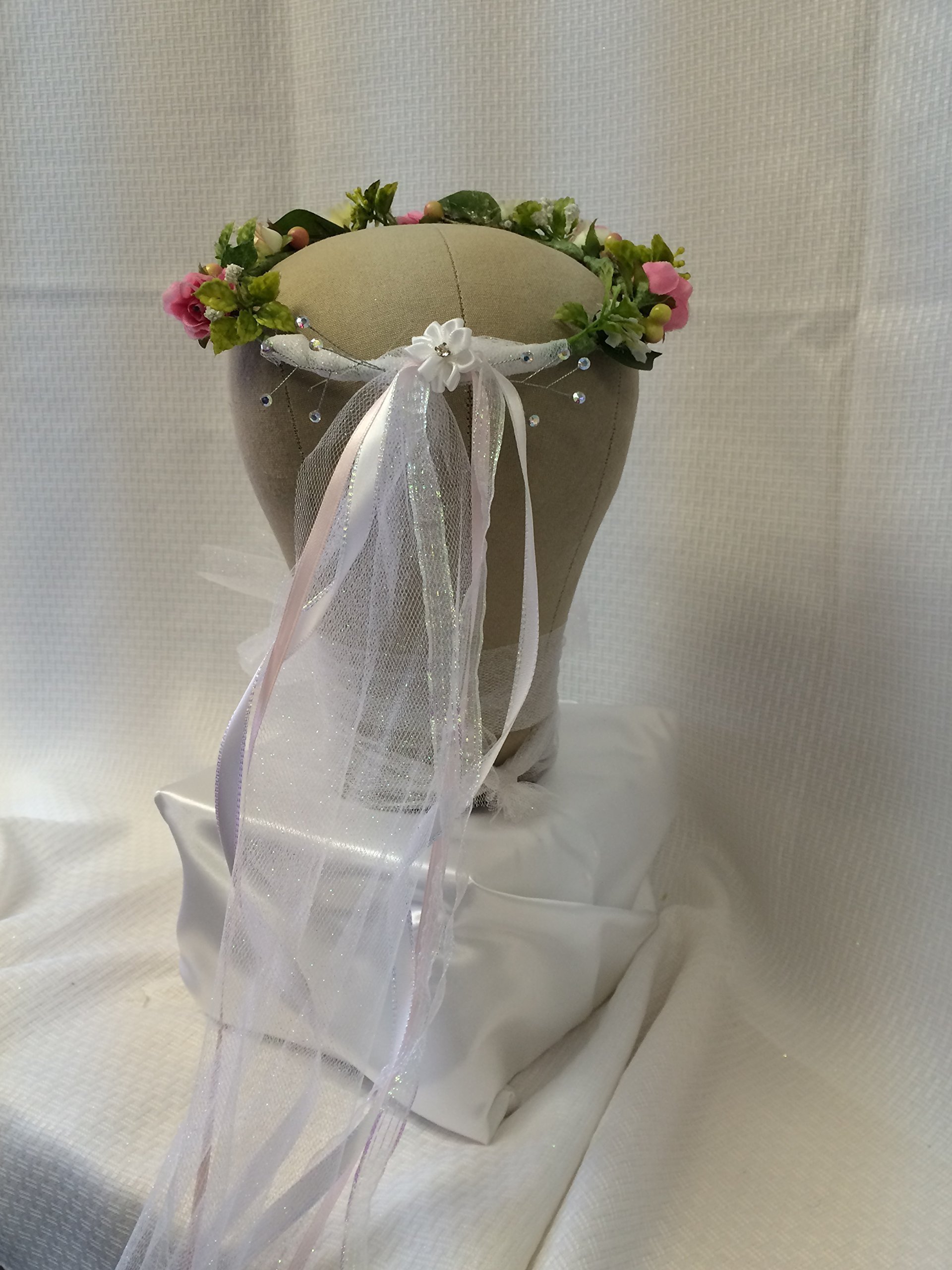 Flower Girl Communion Crown - Elegant Floral Headpiece for First Holy Communion, Baptism & Wedding Ceremonies