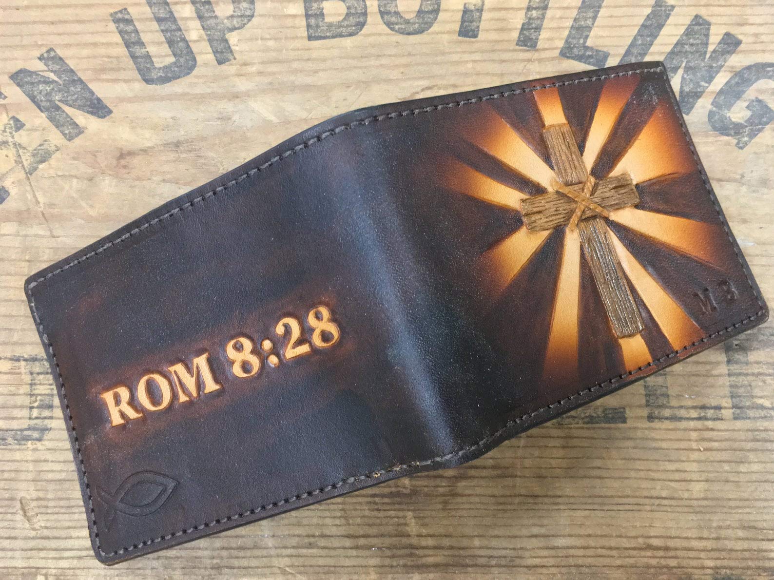 Handmade 3D Genuine Leather Wallet for Men - Custom Engraved & Hand-Painted Christian Cross Design - Personalized Gift for Father's Day, Birthday & Religious Occasions