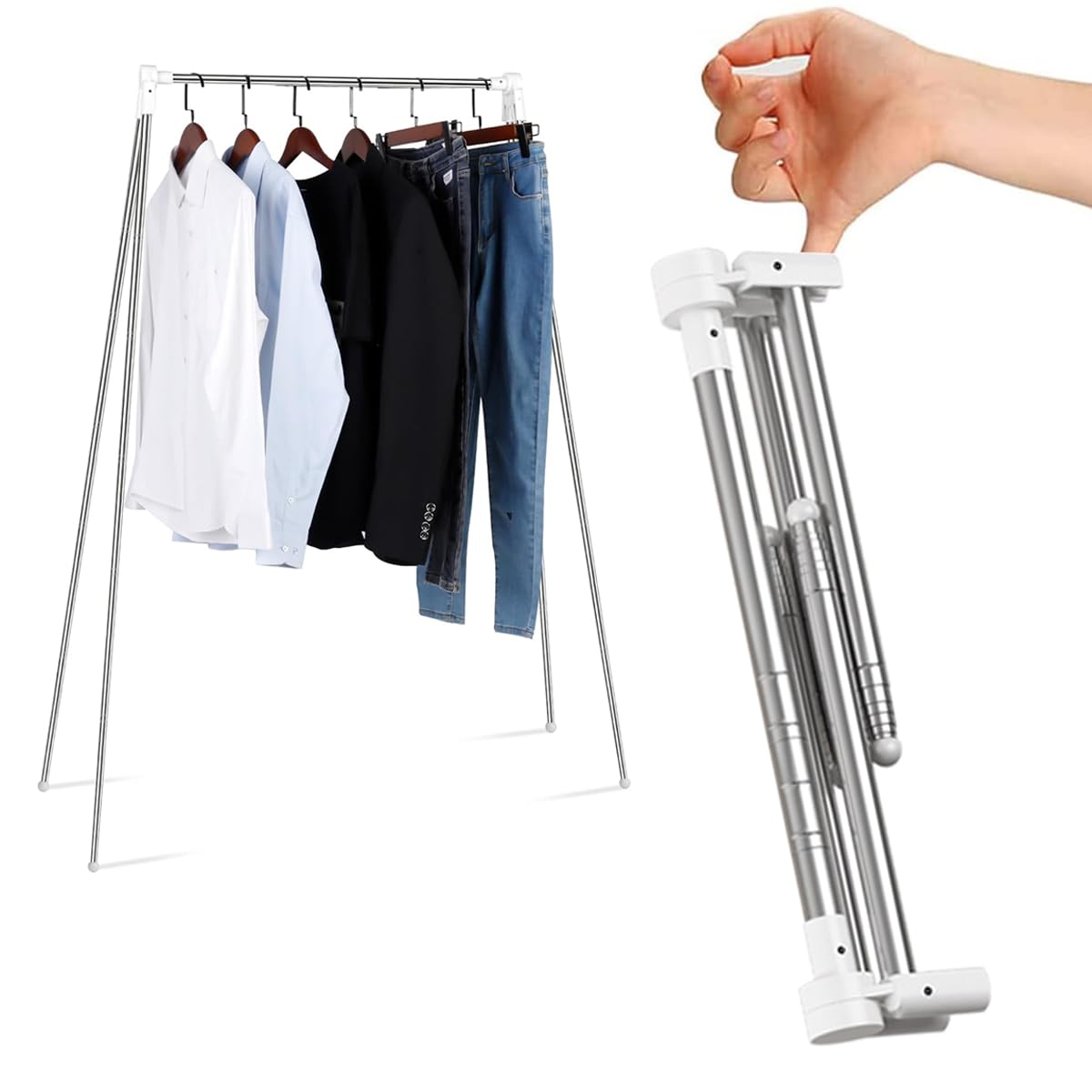 Portable Folding Garment Rack - Collapsible Clothes Drying Rack for Laundry, Travel, Camping & RV - Compact Space-Saving Storage Solution for Indoor & Outdoor Use - Includes 3 Foldable Hangers (White) | Perfect for Apartments, Dorms, Hotels & Small Spaces