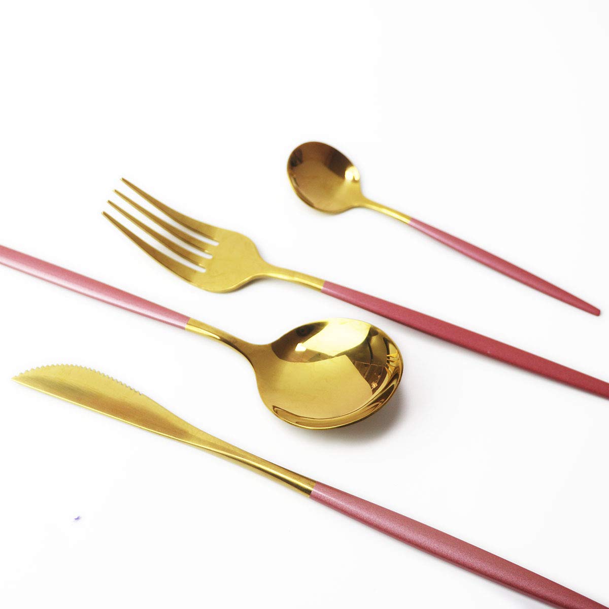 24-Piece Silverware Set - Premium 18/10 Stainless Steel Flatware Set with Mirror Polish (6 Forks, 6 Spoons, 6 Knives, 6 Teaspoons) - Durable Reusable Cutlery for Restaurants, Weddings, Parties & Everyday Dining - Elegant Pink Handle Design for Home & Kitchen Use
