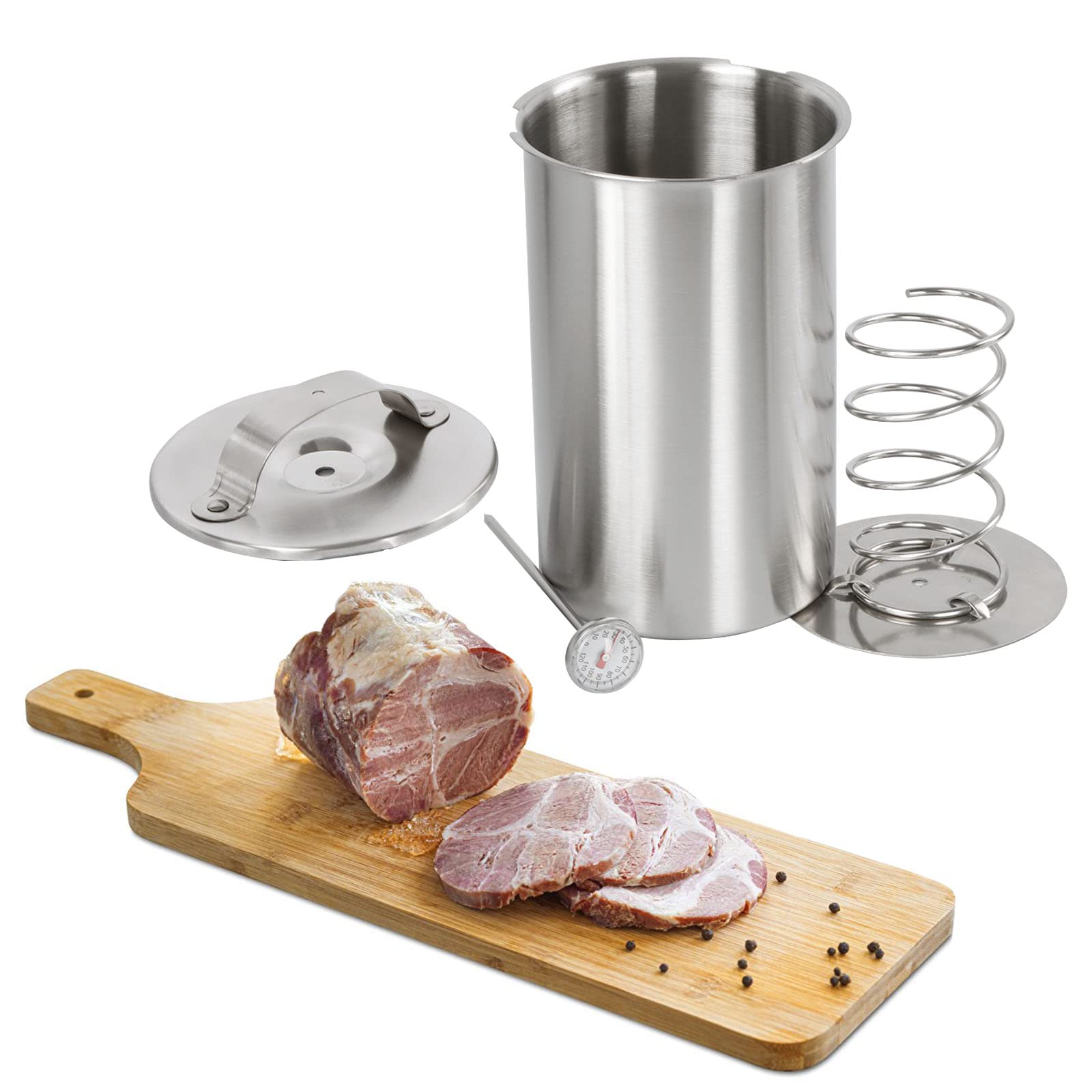 Premium Stainless Steel Ham Maker & Meat Press Cooker for Healthy Homemade Deli Meats - Includes Thermometer for Perfect Cooking - Ideal for Bacon, Sausages & Kitchen Pressure Cooking - Great for Home Chefs & Meal Prep