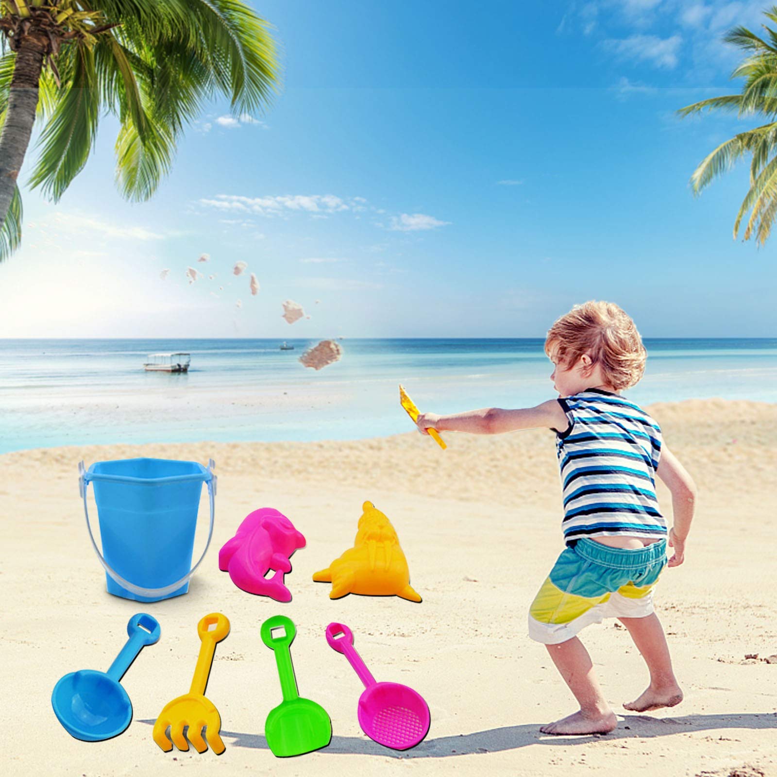 **CrazyPig 7-Piece Beach Toys Set for Kids - Sand Bucket, Shovel, Animal Molds, Sifters & Rakes - Outdoor Sand Play & Summer Travel Toys for Beach, Sandpit & Backyard Fun**