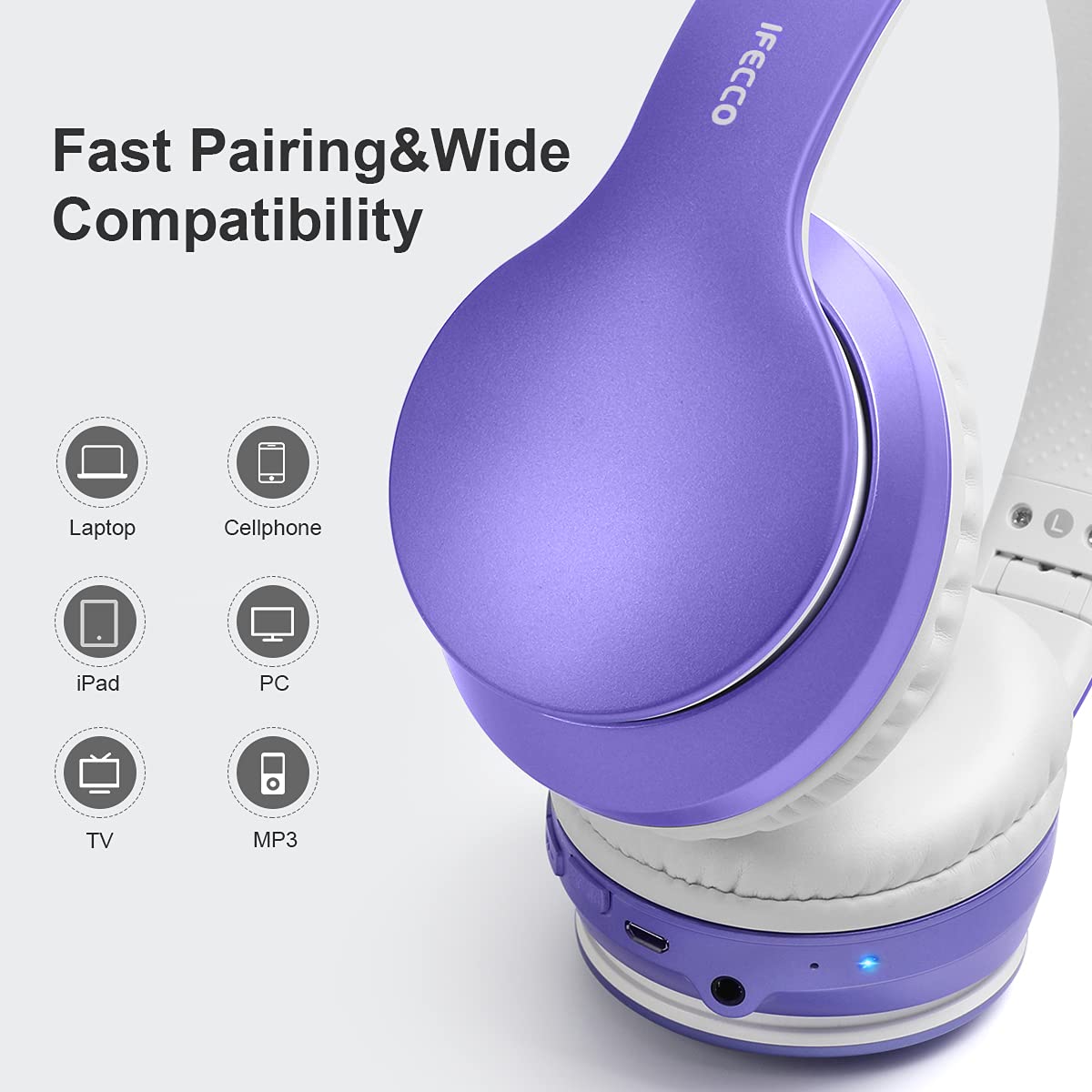 IFECCO Wireless Bluetooth Over-Ear Headphones with Built-in Mic, 3.5mm Cable for Wired Mode, Soft Earpads, 40H Battery Life & HD Stereo Sound - Perfect for Travel, Workouts & Gaming