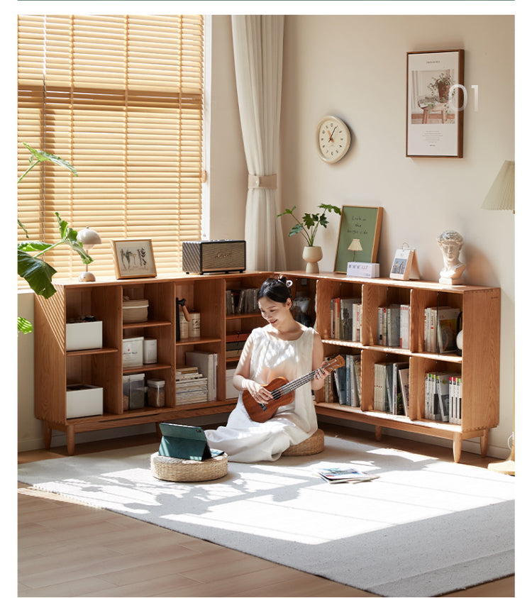 Oak Solid Wood Integrated Display Bookcase - Elegant Bookshelf for Home & Office Storage | Perfect for Living Room, Study, and Library Organization