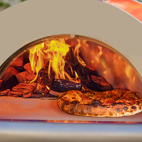 Empava 25 Inch Stainless Steel Outdoor Wood Fired Pizza Oven with Red Accents (PG06) - Perfect for Backyard Cooking, Camping & Italian Pizza Parties