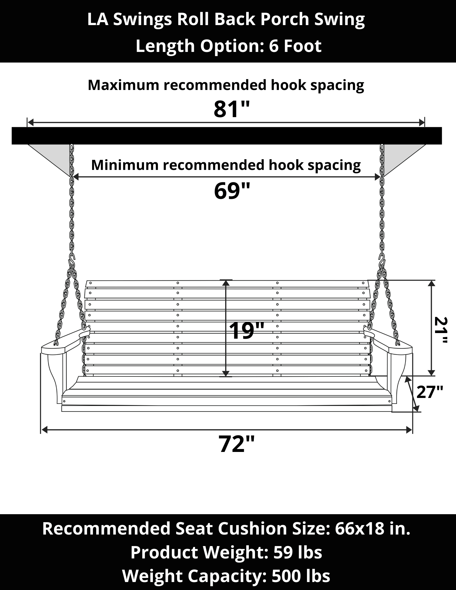 LA Swings Roll Back Porch Swing - Outdoor Hanging Chair for Patio, Garden & Backyard Relaxation | Perfect for Reading, Lounging & Enjoying Nature