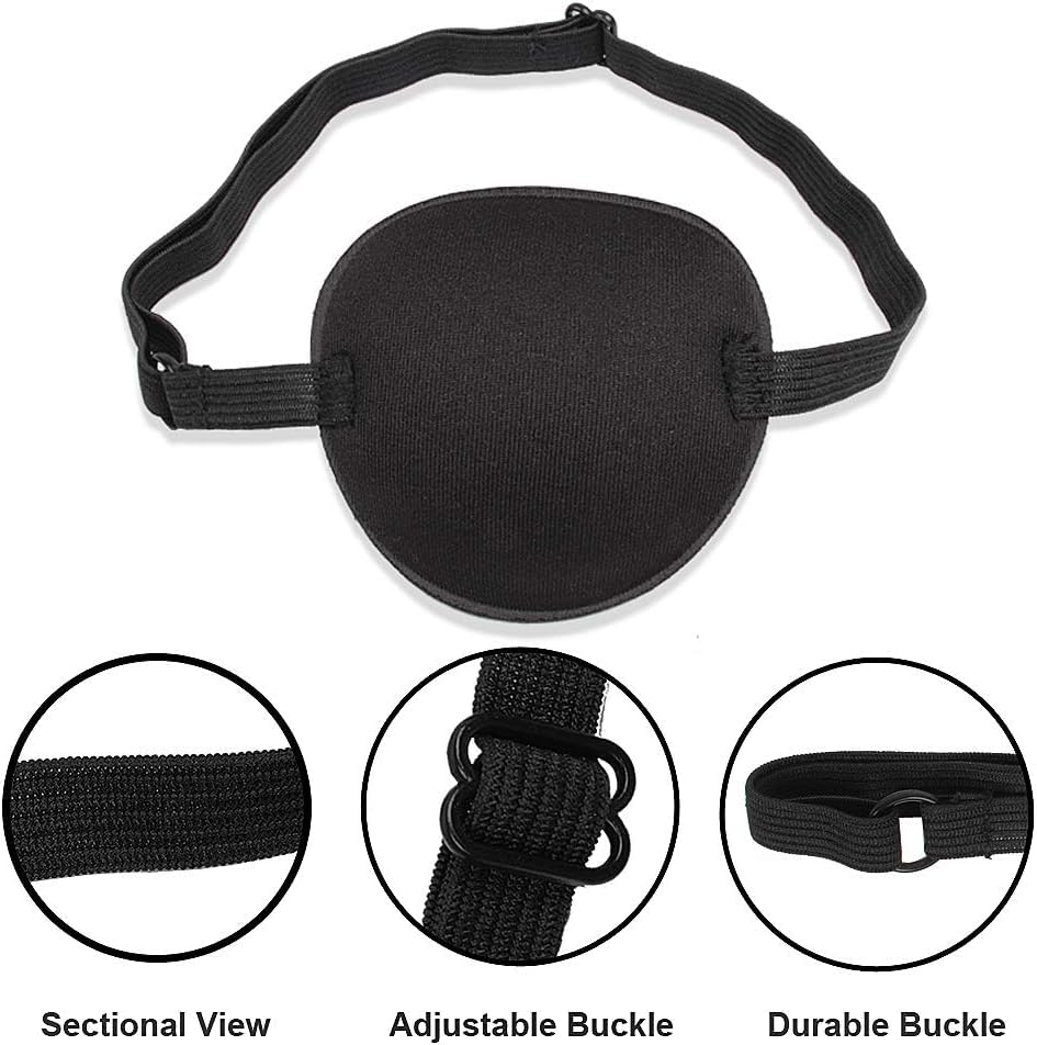 GOHO 2-Pack Adjustable Soft Eye Patch for Adults & Kids - Comfortable Pirate Eye Mask for Amblyopia & Lazy Eye Treatment - Black - Perfect for Costumes, Medical Use & Sleep Therapy