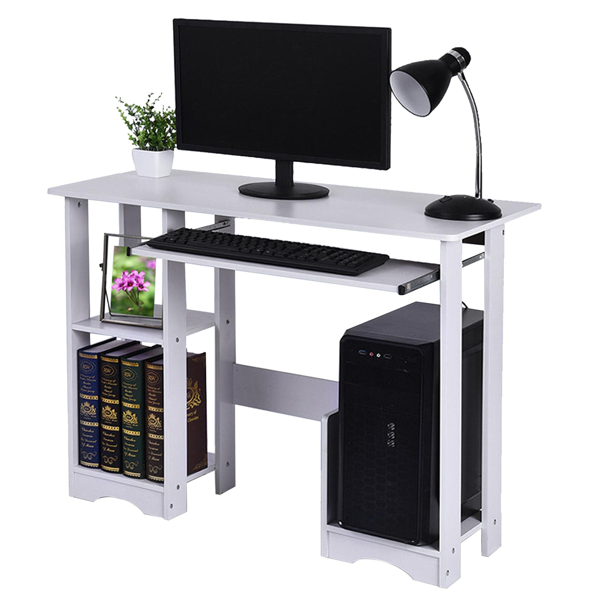 Ergonomic Computer Desk with Keyboard Tray - Modern Simple Style PC Writing Desk for Home Office, Laptop Study Table Workstation with Storage Shelf | Perfect for Remote Work, Gaming Setup & Small Space Home Office Solutions