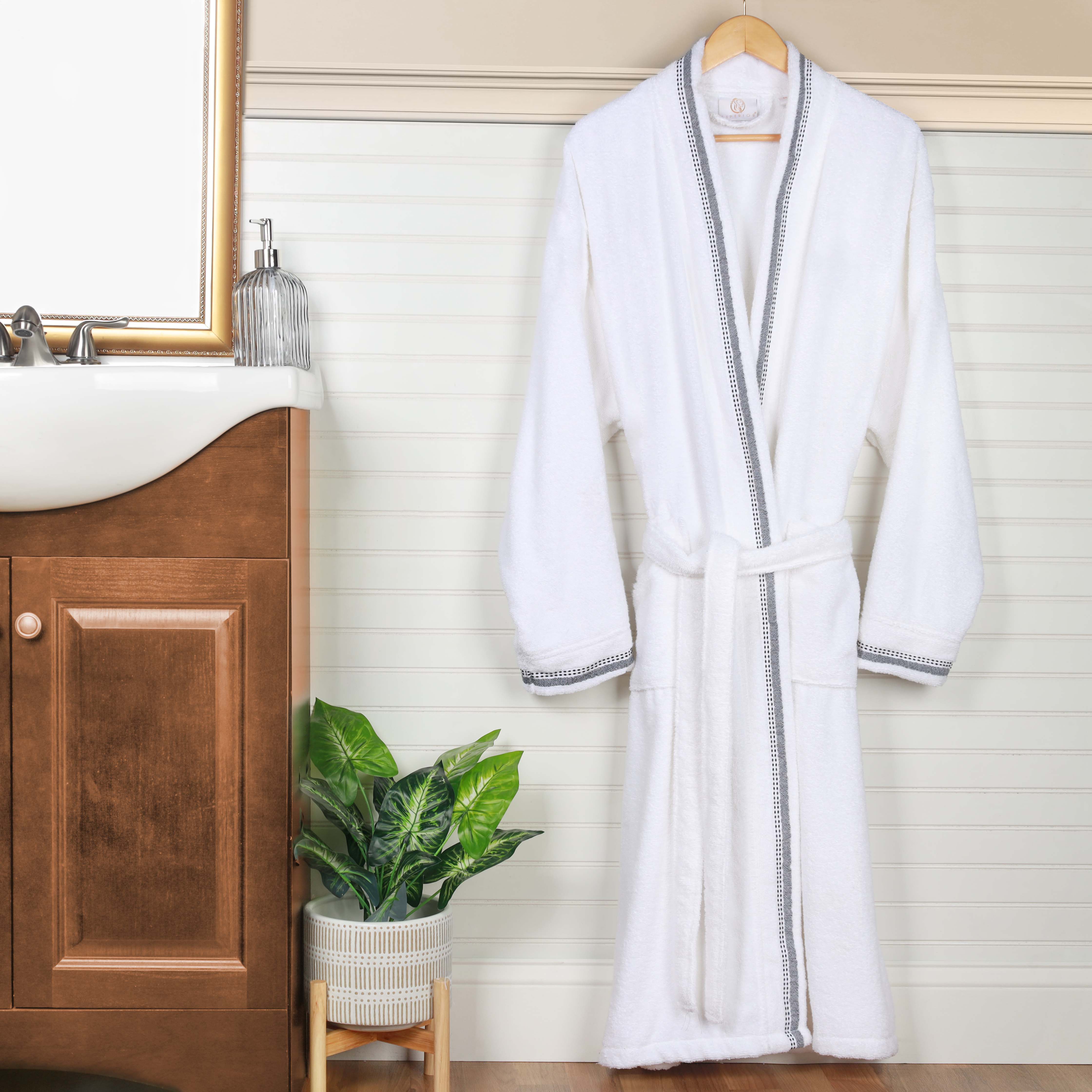 Unisex Cotton Terry Kimono Bathrobe with Embroidery - Soft & Absorbent for Spa, Beach & Home Relaxation