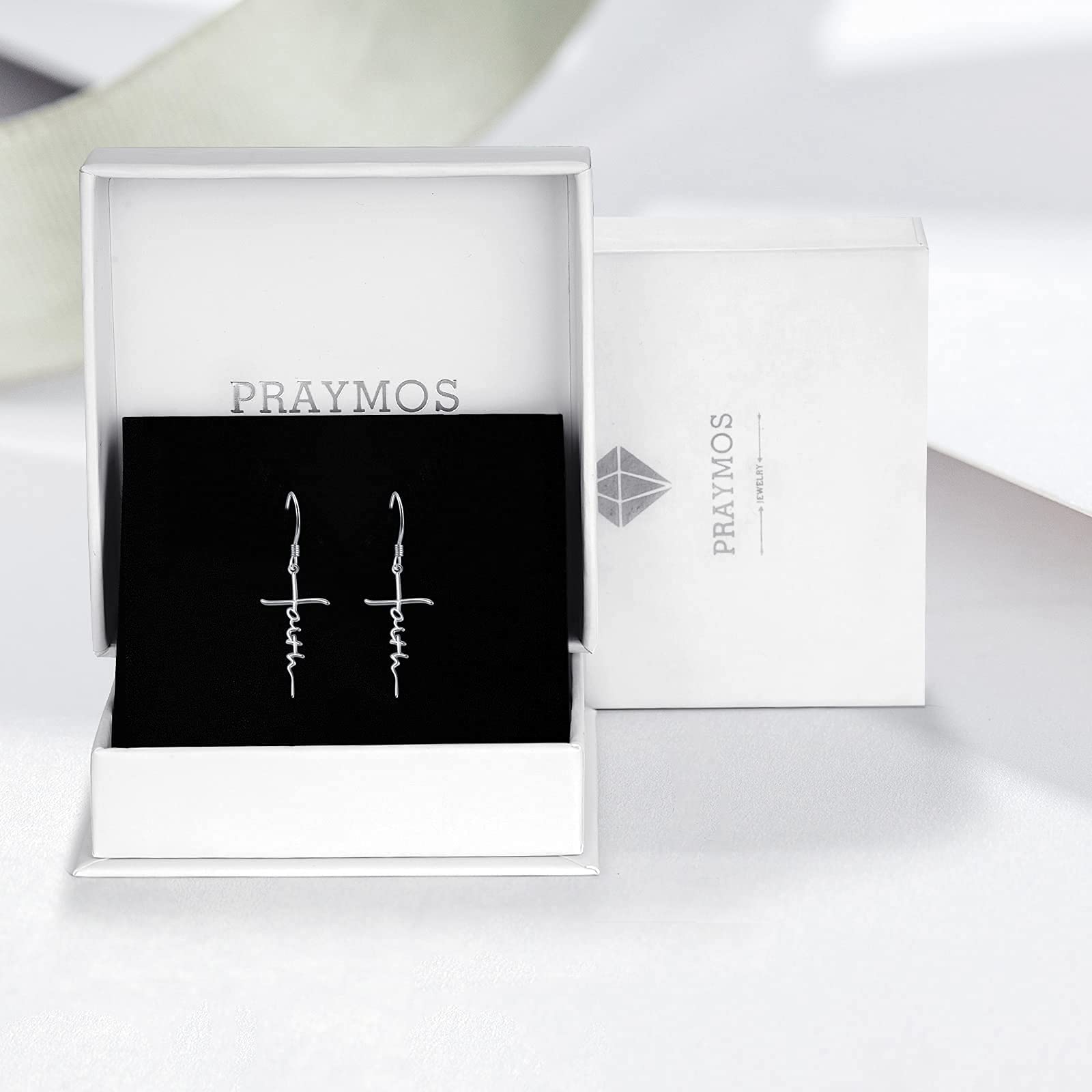 PRAYMOS Faith Jewelry Set - 925 Sterling Silver Cross Necklace & Earrings for Women | Religious Gifts for Baptism, Confirmation & Christian Holidays