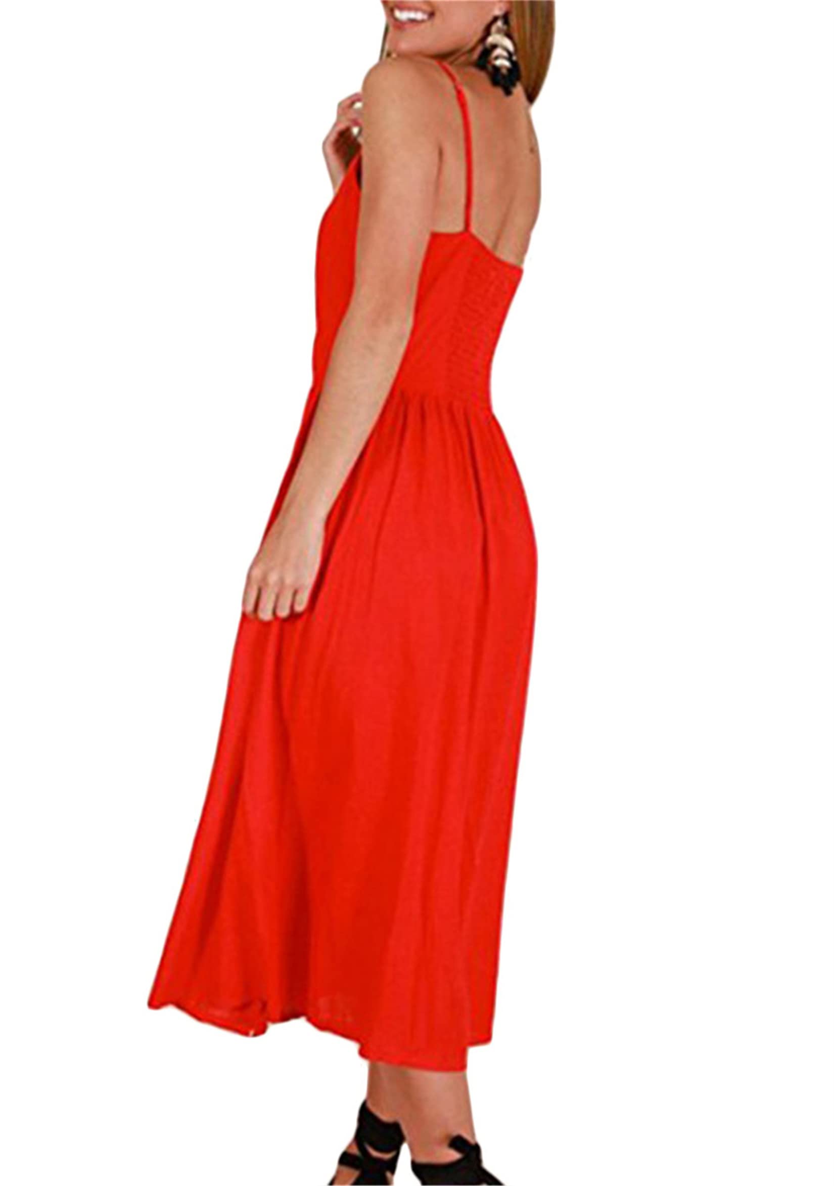 TYQQU Women's Summer Spaghetti Strap Dress - Sleeveless V-Neck Polka Dot Beach Dress with Pockets | Casual Midi Dress for Vacation, Pool Party & Date Night