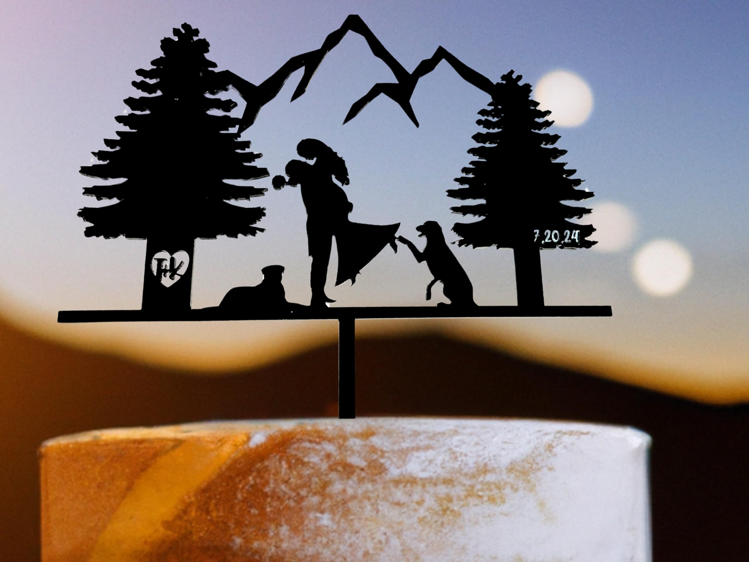 Rustic Wedding Cake Topper | Mountain-Themed Bride & Groom Silhouette | Custom Anniversary Cake Decoration for Weddings, Engagements & Romantic Celebrations