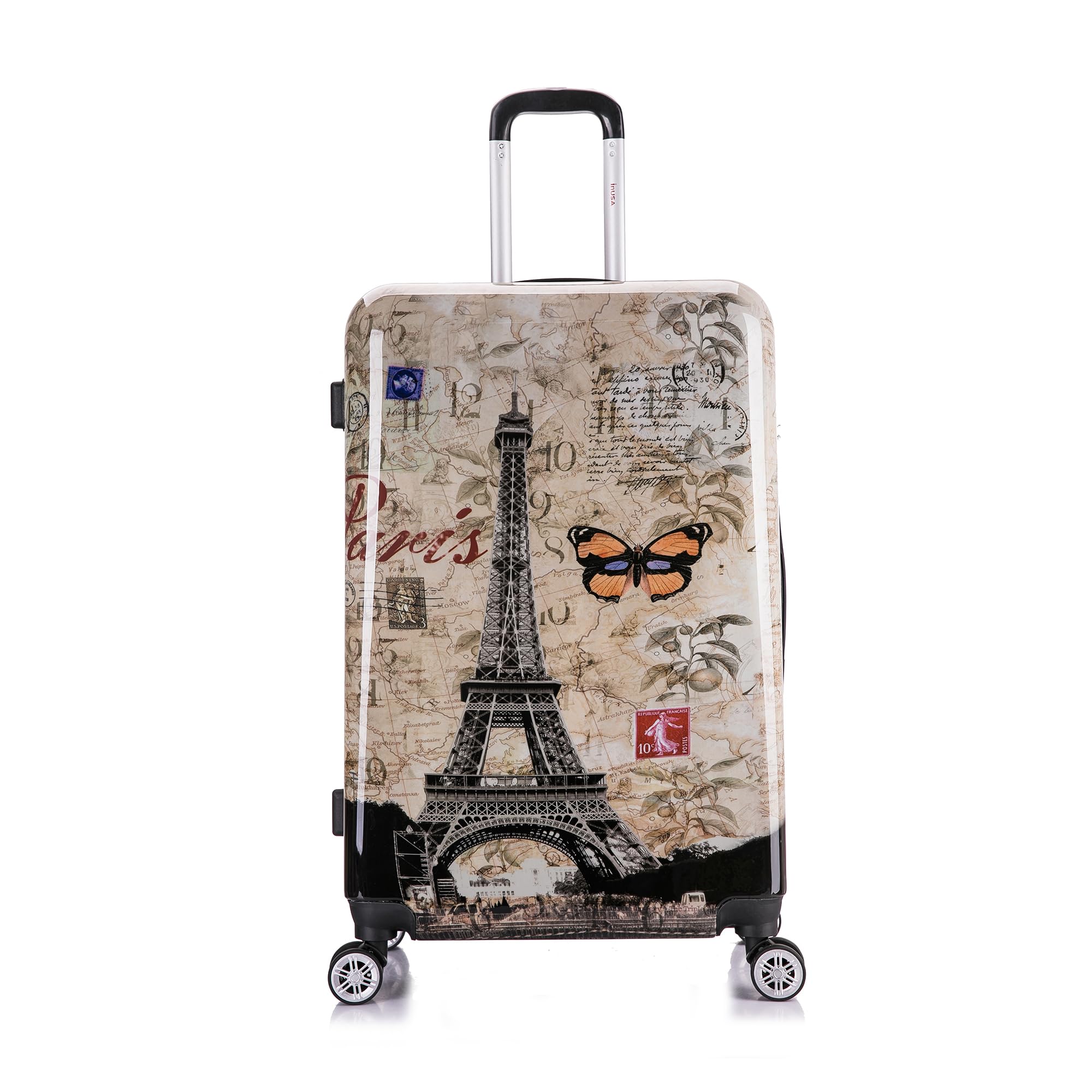 InUSA Paris Print Spinner Luggage - 28 Inch Durable Lightweight Hardside Suitcase with Trolley Handle - Large Checked Travel Bag for Vacation, Business Trips & Airplane Travel