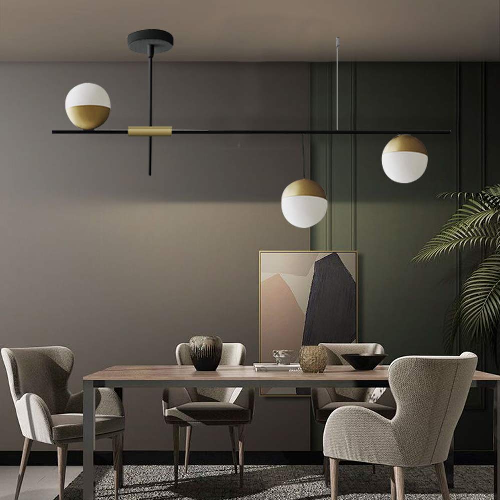 Modern 3-Light Glass Globe Chandelier - Linear Mid-Century Flush Mount Ceiling Pendant Light Fixture - Elegant Hanging Lighting for Kitchen, Dining Room, Living Room, Bedroom & Farmhouse Decor - Perfect for Dining Areas, Entryways and Open Concept Spaces
