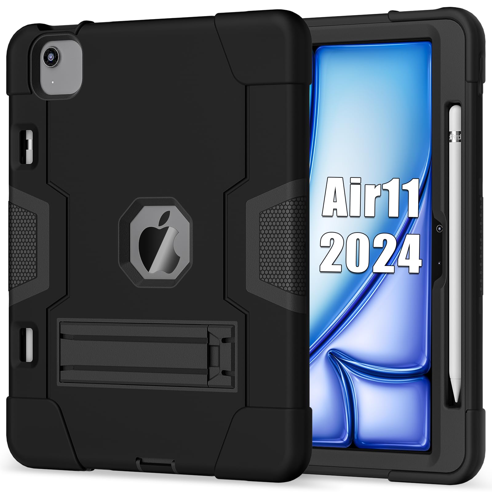 Shockproof Rugged Case for iPad Air 11 Inch (2025 M3 / 2024 M2) with Pencil Holder - Heavy Duty Protective Cover for iPad Air 11