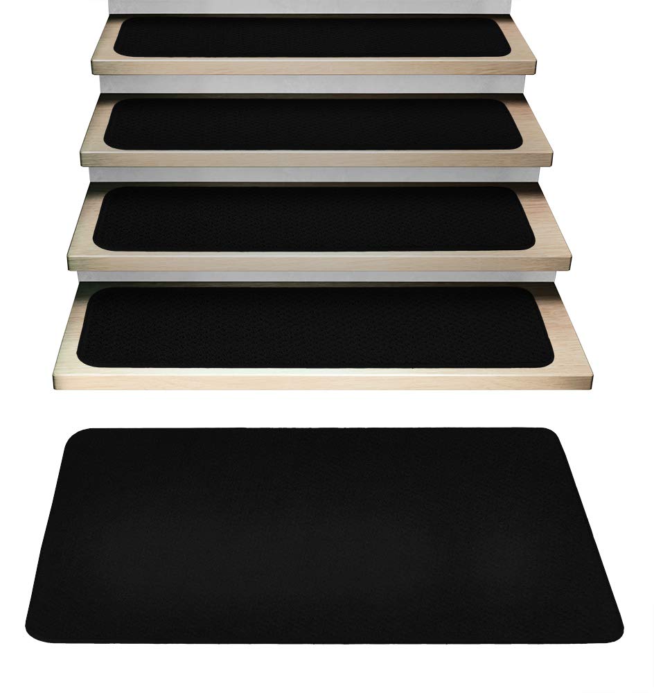 15-Piece Attachable Carpet Stair Treads Set with Matching Landing Rug - Non-Slip Black Staircase Cover for Home Safety & Decor | Perfect for Stairs, Hallways & Entryways
