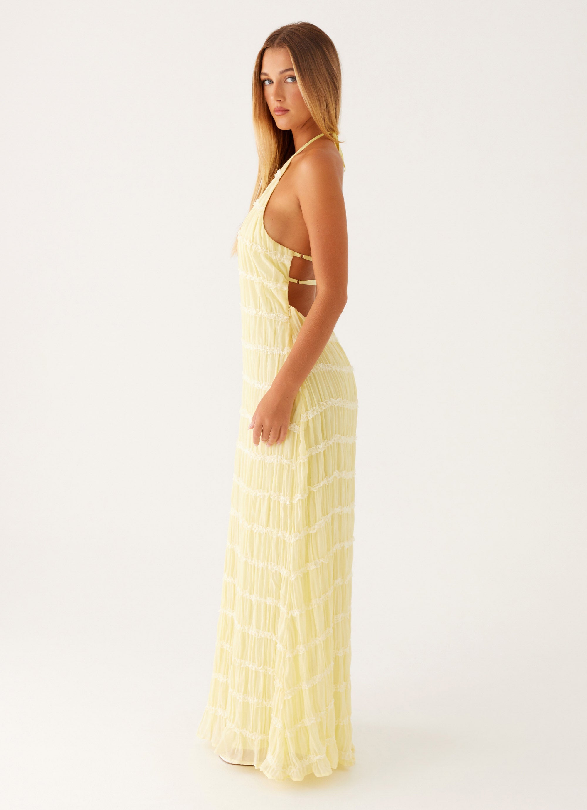 Aullie Maxi Dress for Women - Flowy Summer Yellow Long Dress with Pockets, Perfect for Beach, Vacation & Casual Outings