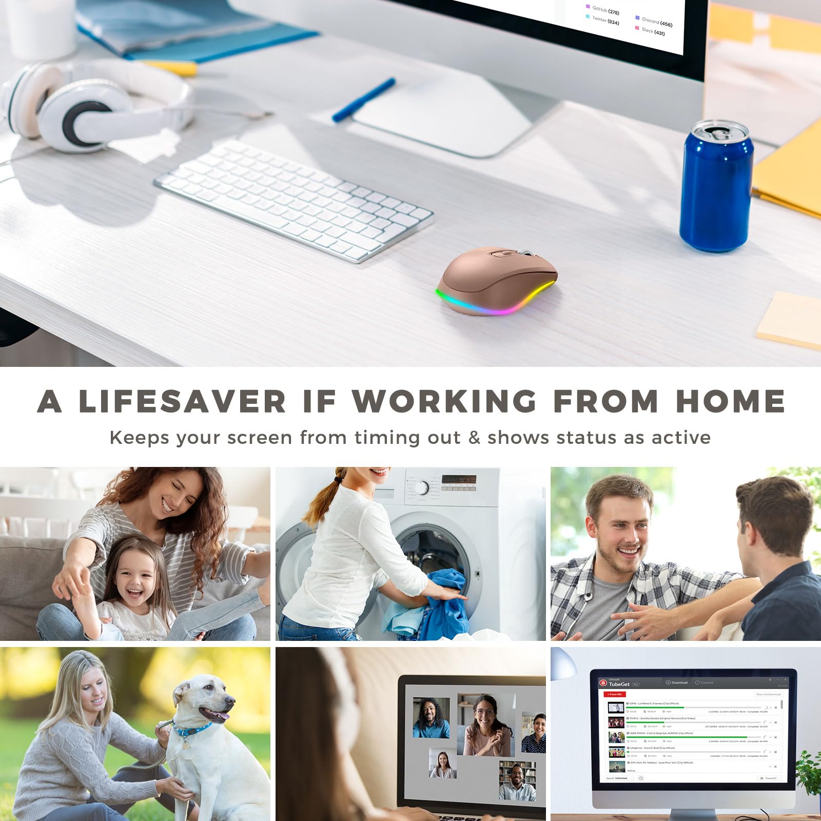 PEIOUS Wireless Mouse Jiggler - Undetectable Random Movement USB Rechargeable Mouse with Built-in Mover, Keeps Computer Awake for Laptop/PC - Gold | Perfect for Remote Work, Online Meetings & Preventing Screen Timeout