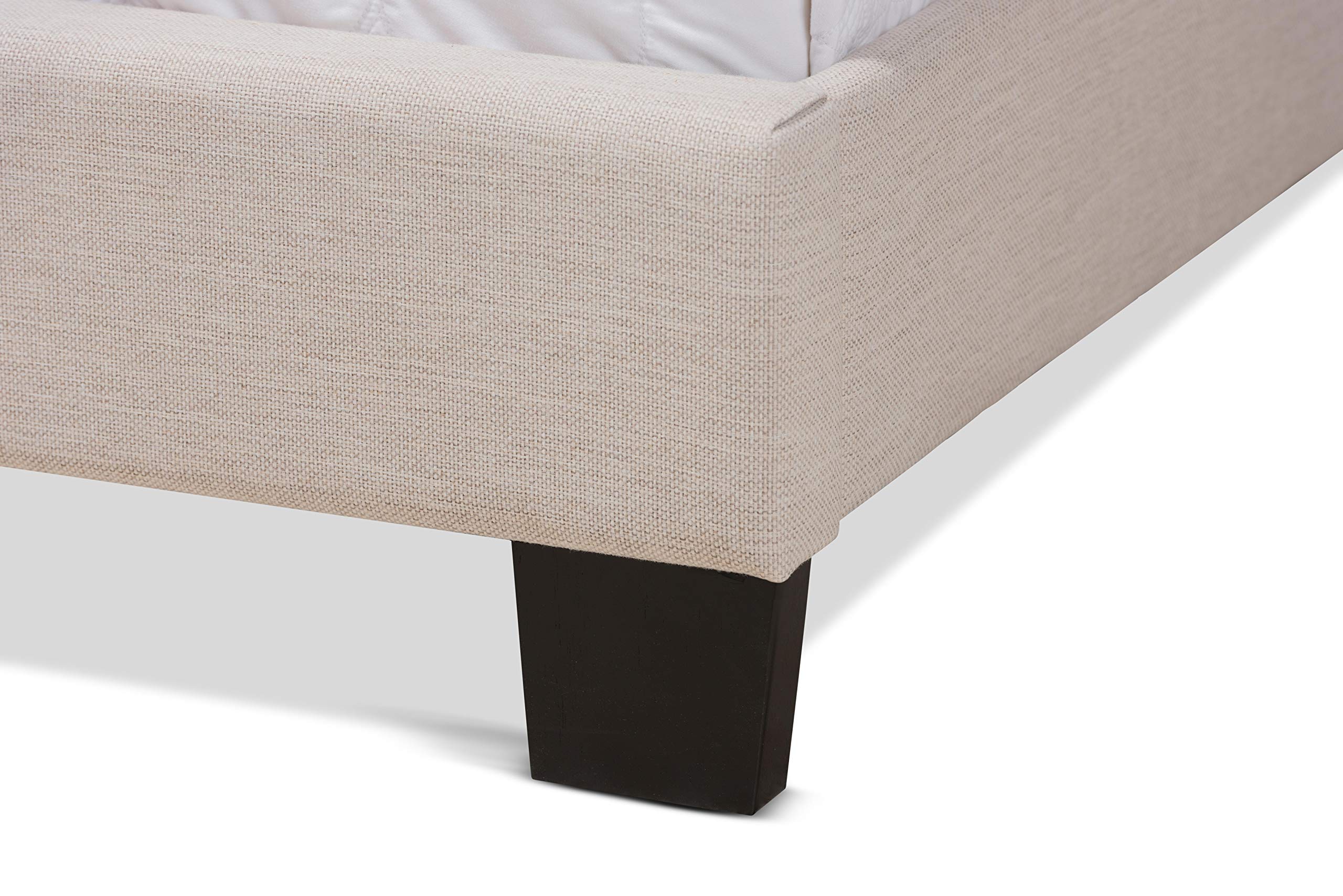 Baxton Studio Queen Size Bed Frame with Box Spring Required - Beige Upholstered Platform Bed for Modern Bedroom Decor