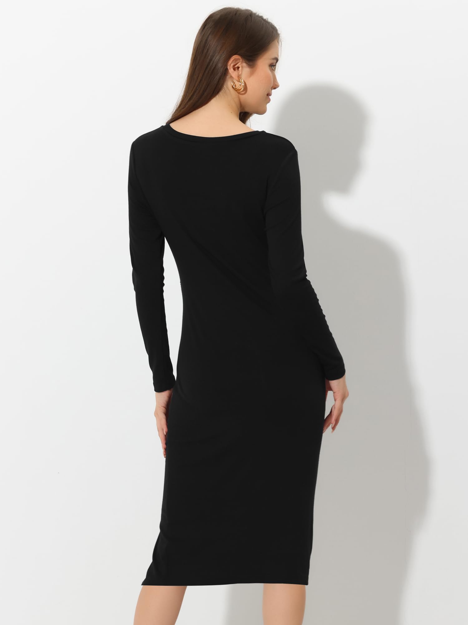 Allegra K Women's Casual Bodycon Dress Long Sleeve Ruched Midi Dress with Slit for Spring & Fall | Perfect for Office, Date Night & Party Wear