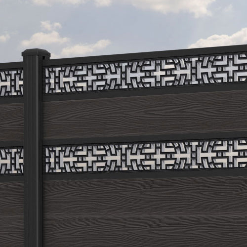 Classic Kumo Split Screen Fence Panel - Dark Oak Wood Privacy Screen with Aluminum Posts - Perfect for Backyard, Patio, and Garden Decoration