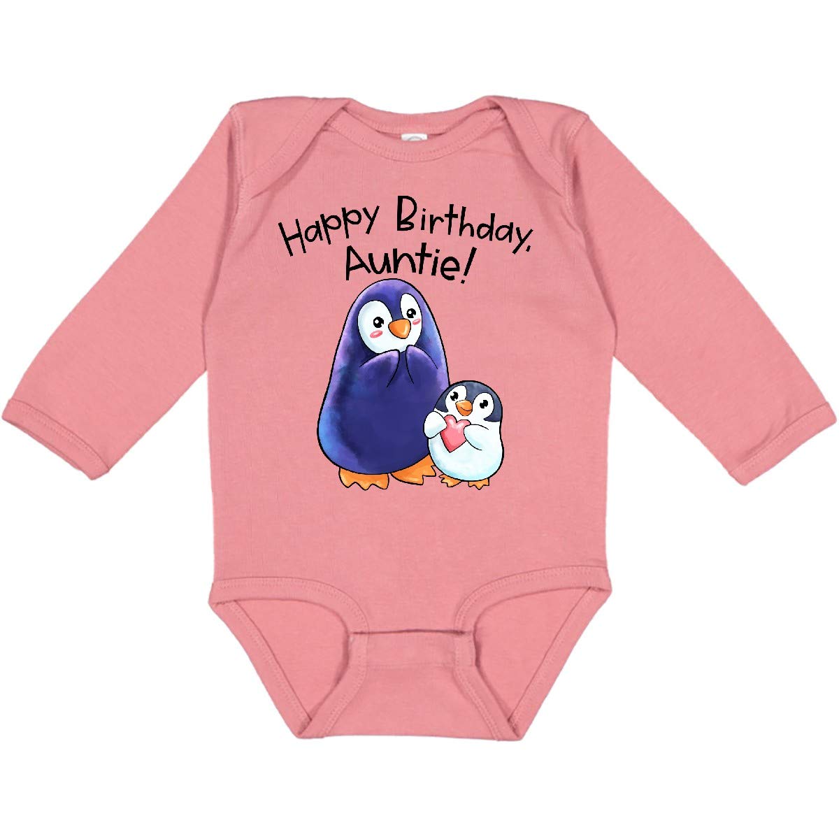 Inktastic Happy Birthday Auntie - Cute Penguins Long Sleeve Baby Bodysuit | Soft & Comfortable Infant Outfit for Birthday Parties & Family Celebrations
