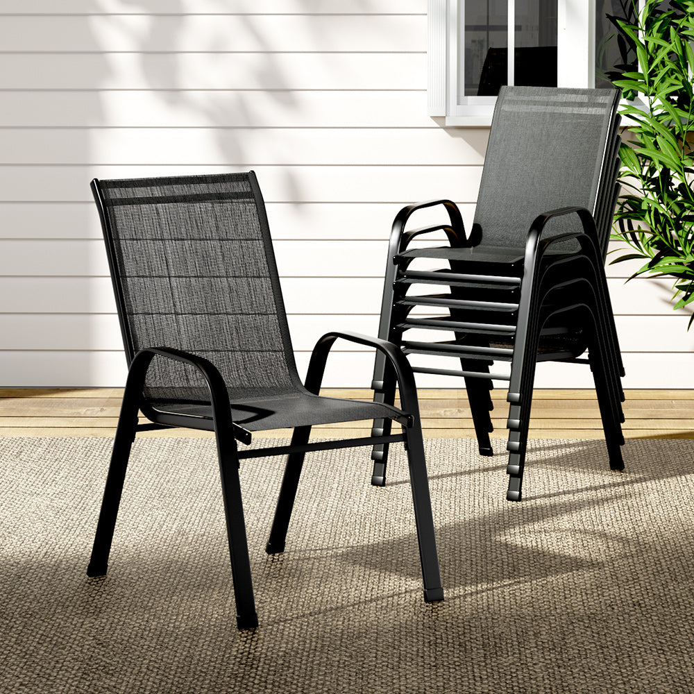6-Piece Stackable Outdoor Dining Chairs Set - Black Patio Lounge Chairs for Garden, Poolside & Backyard Relaxation