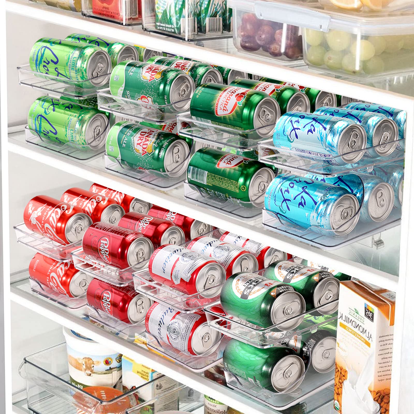 Rolling Soda Can Organizer for Refrigerator - 10 Can Dispenser for Beer, Soda & Seltzer - Space Saving Pantry Storage Solution for Standard 11.15oz/12oz Cans - Perfect for Kitchen, Bar, Party & Game Day Organization