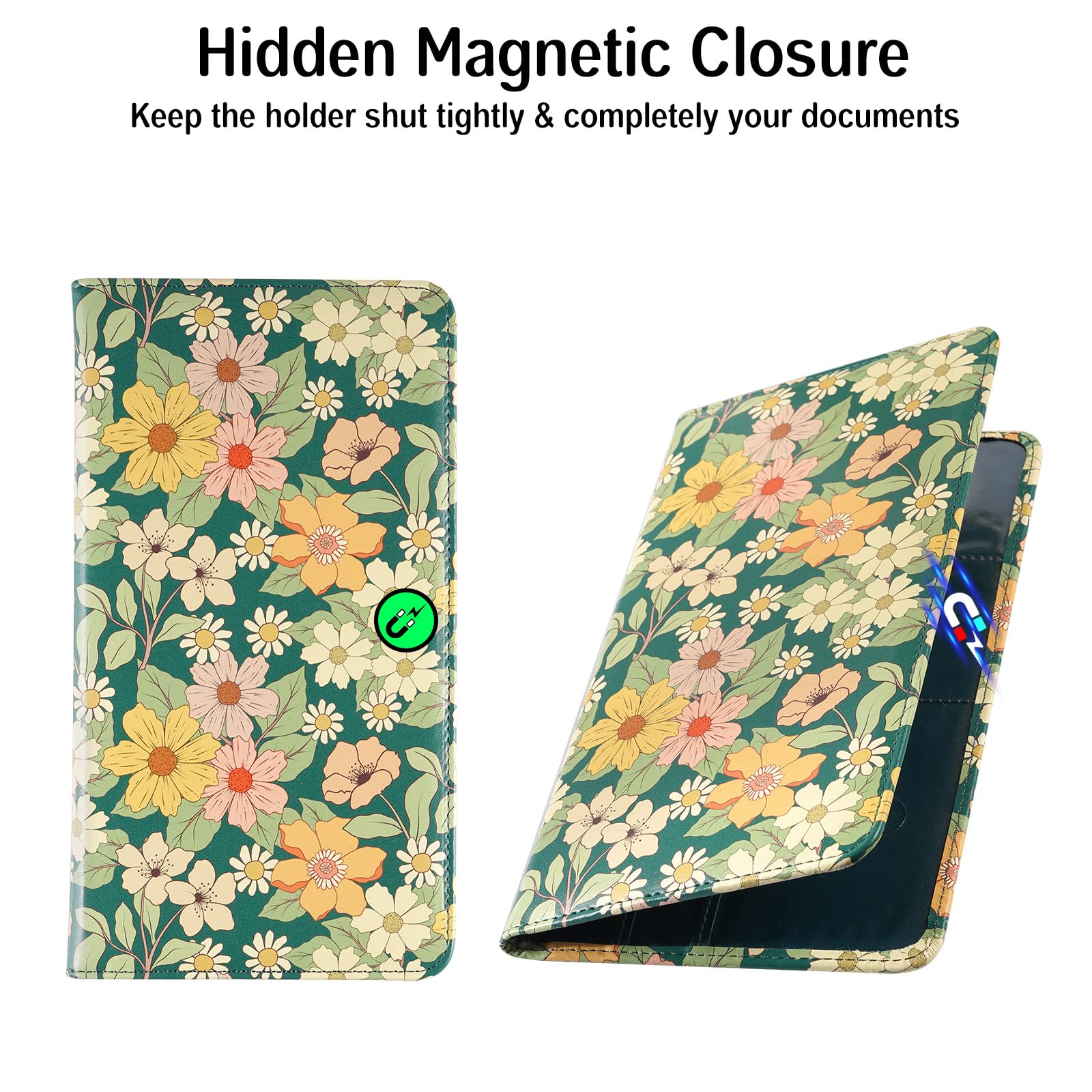 Floral Magnetic Car Registration and Insurance Card Holder - Organize Vehicle Documents with Style - Perfect for Glove Box, Wallet, or Purse Use