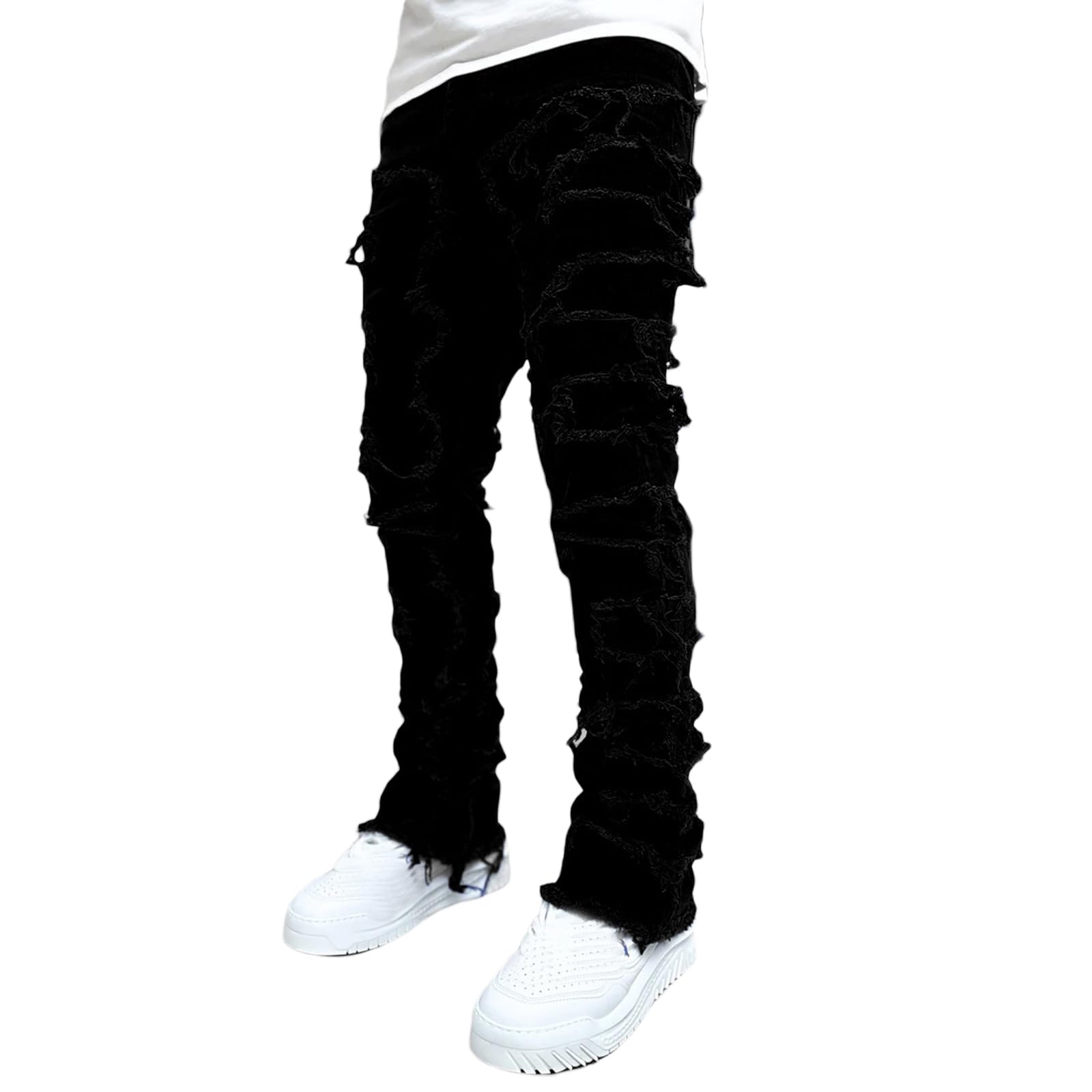 Men's Ripped Skinny Jeans - Slim Fit Stretch Denim Pants with Stacked Leg for Streetwear | Casual Wear, Night Out, Urban Fashion