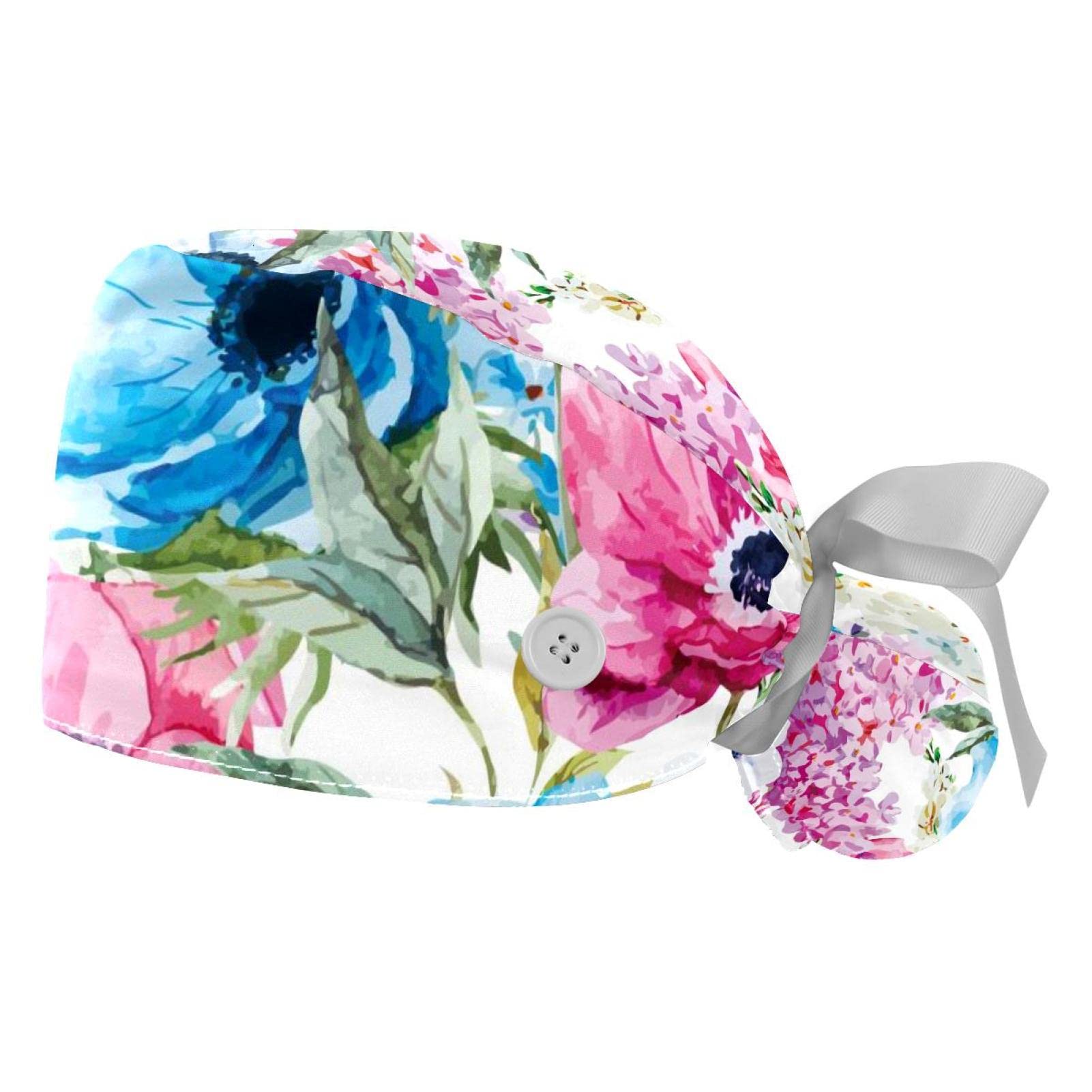 Women's Long Hair Scrub Hats - 2 Pack Unisex Surgical Caps with Button Closure & Sweatband - Comfortable Working Caps for Nurses, Doctors & Healthcare Professionals - Perfect for Hospitals, Clinics & Medical Shifts