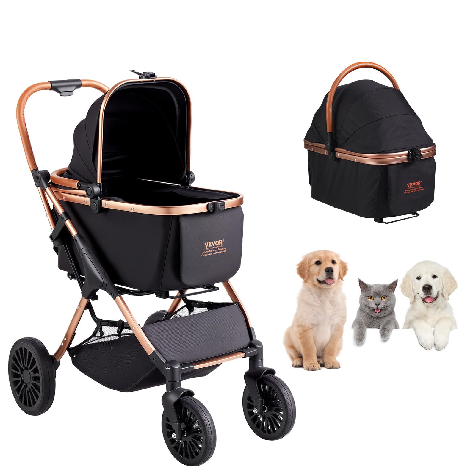 VEVOR 3-in-1 Large Pet Stroller for Dogs & Cats Up to 66lbs - Heavy Duty 4-Wheel Dog Stroller for Medium/Large Pets - Convertible Cat Carrier with Detachable Basket & Storage - Perfect for Vet Visits, Shopping & Outdoor Adventures