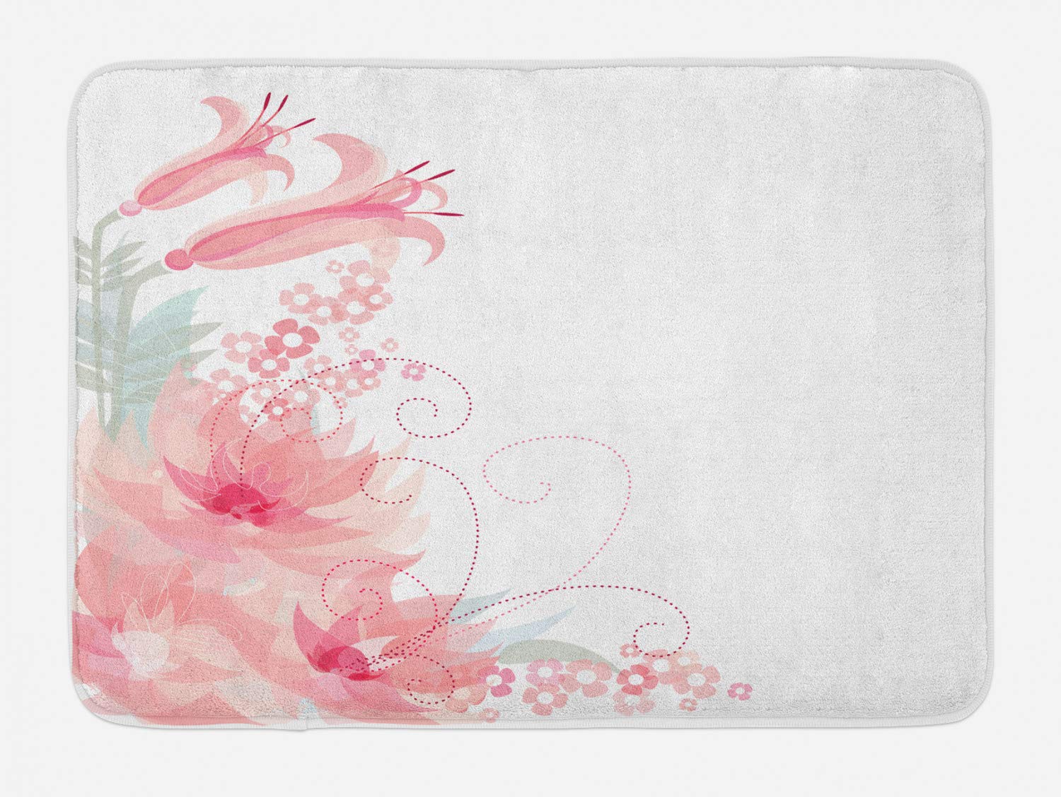 Ambesonne Non-Slip Plush Bath Mat - Romantic Watercolor Floral Design in Blush, Pale Green & White, 30.2