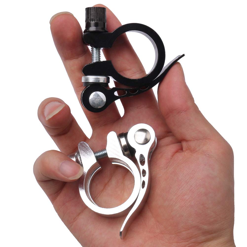 Wedong 2-Pack 28.6MM Aluminum Alloy Bike Seat Post Clamps - Quick Release Seatpost Collar for Mountain Bikes & Road Bikes (Black/Silver) - Perfect for Cycling, Commuting & Bike Maintenance