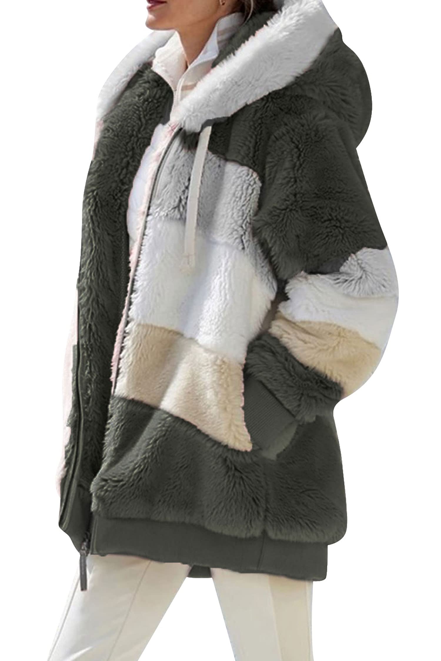 VEVESMUNDO Women's Oversized Fleece Teddy Coat - Soft Fuzzy Winter Hooded Jacket with Full Zip & Pockets | Warm Cozy Outerwear for Casual Outings, Travel & Cold Weather