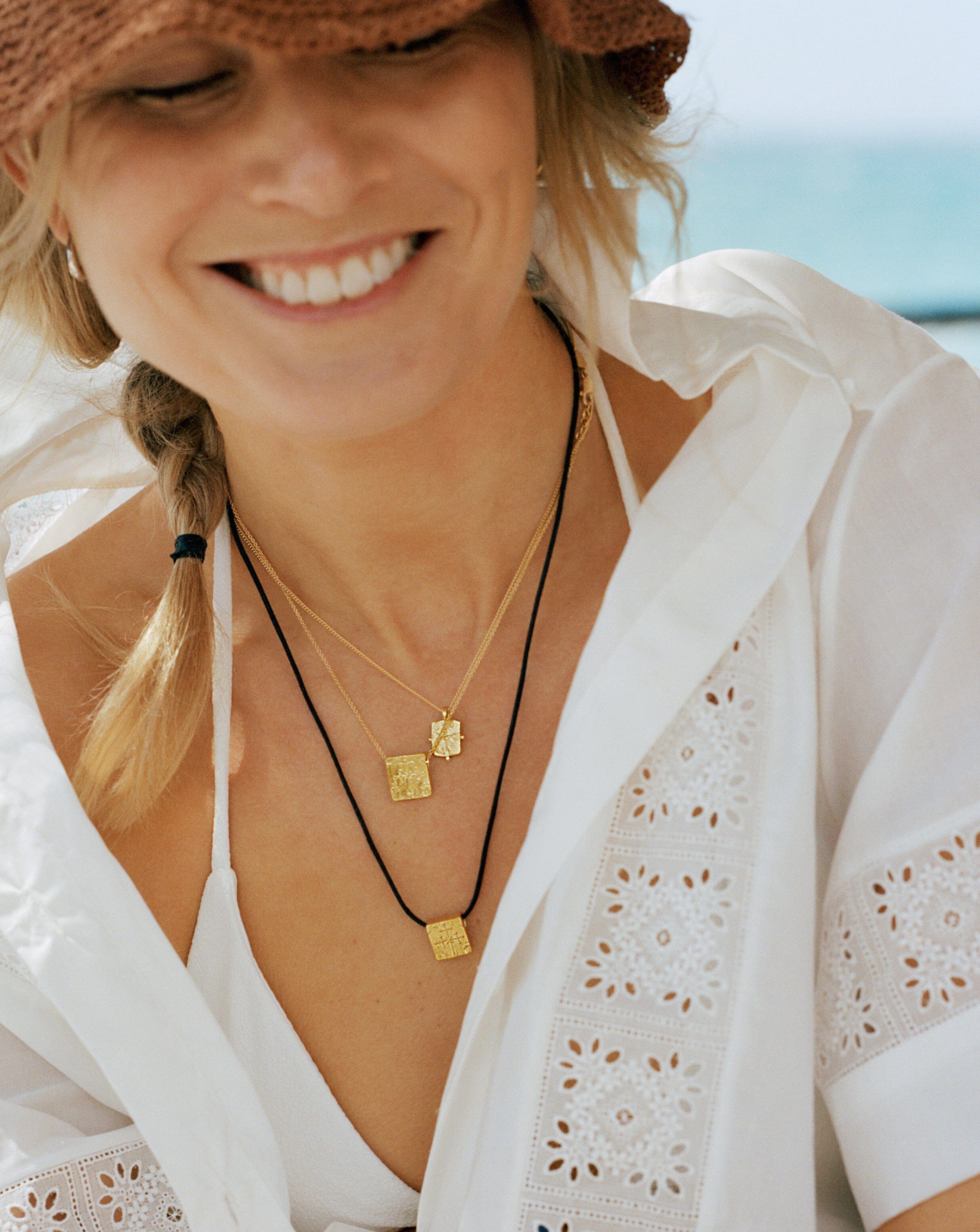 Lucy Williams Engravable Beaded Square Coin Pendant Necklace - 18k Gold Vermeil Jewelry for Women | Personalized Gift for Anniversary, Birthday & Special Occasions