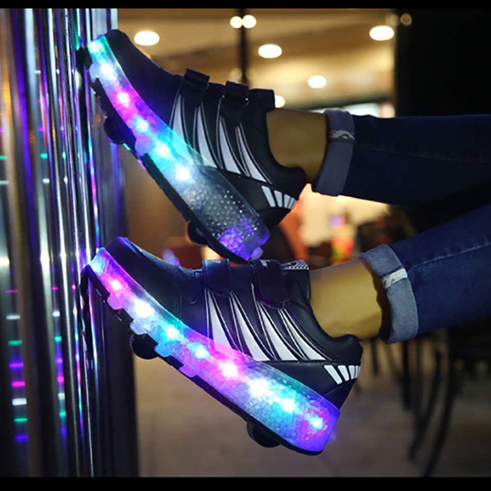 LED Light Up Shoes for Kids - Boys Girls Glow Sneakers with 2 Wheels Roller Skates | Outdoor Play, Sports & Night Running
