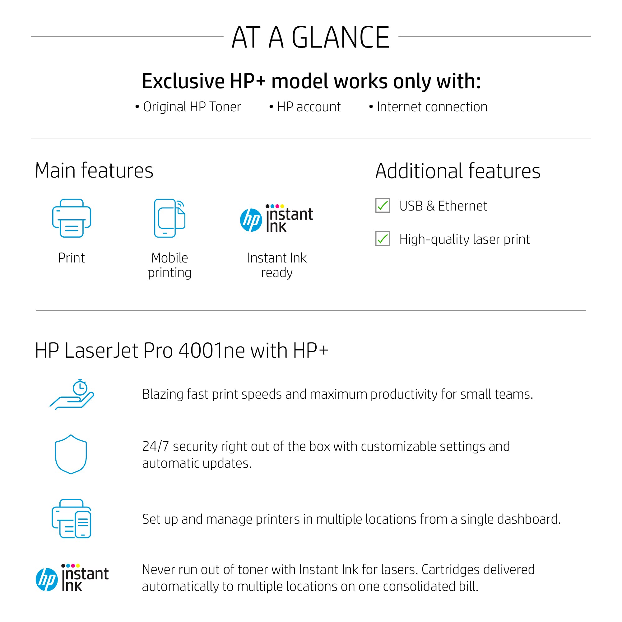 HP Laserjet Pro 4001ne Wireless Monochrome Laser Printer | High-Speed Printing up to 40ppm | HP+ Smart Office Features | Renewed Premium Quality | Perfect for Home Office & Small Business Printing Needs