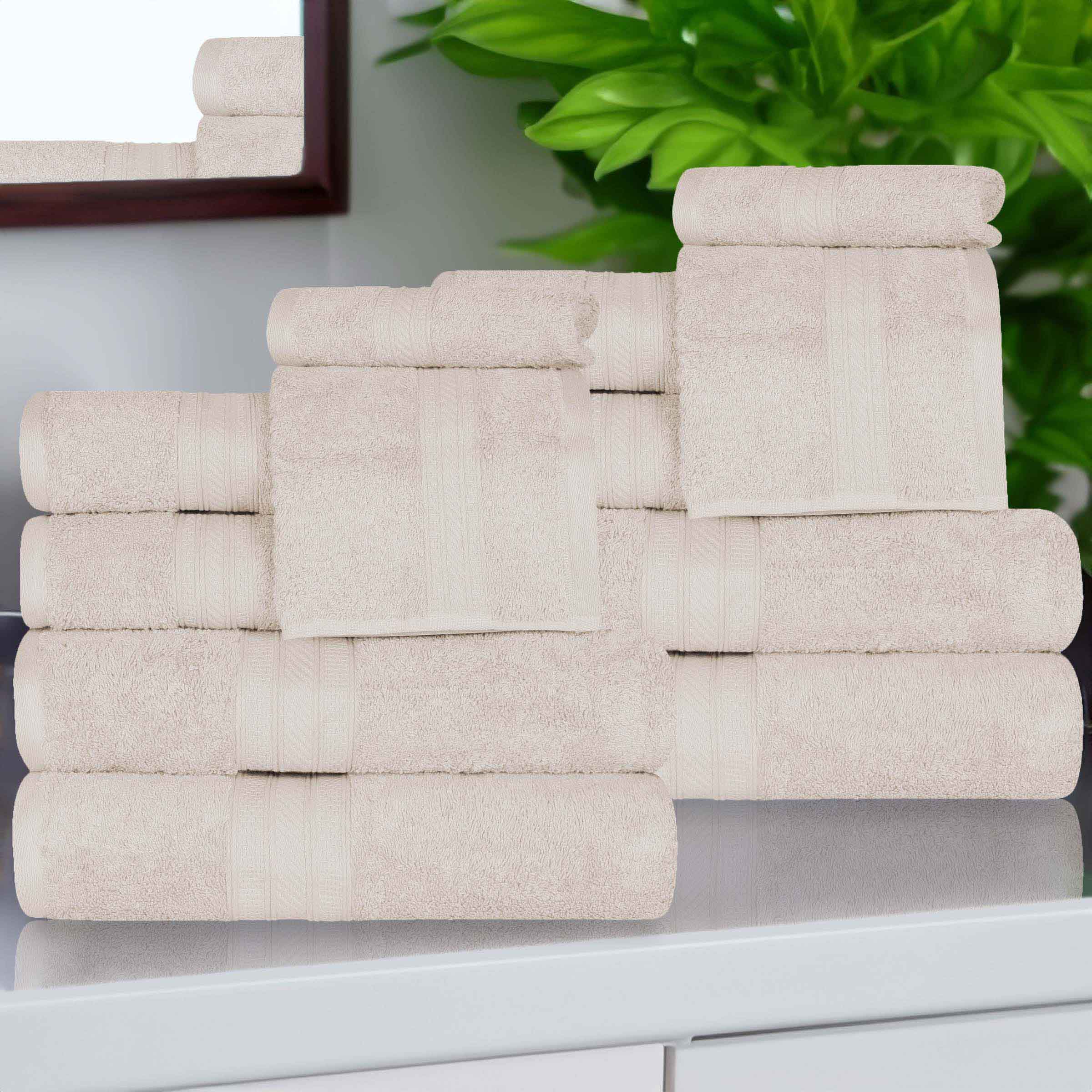 Premium Atlas Cotton Plush Heavyweight Luxury 12-Piece Bath Towel Set - Ultra Soft & Absorbent for Spa, Hotel, and Home Use