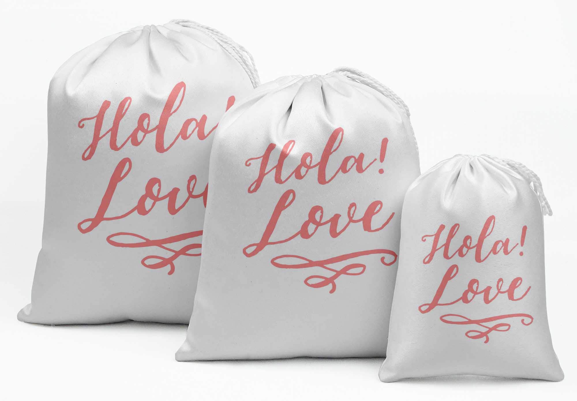 White Hola Love Wedding Favor Bags - 15-Piece Set for Party Supplies & Gift Pouches | Perfect for Bridal Showers, Receptions & Anniversary Celebrations
