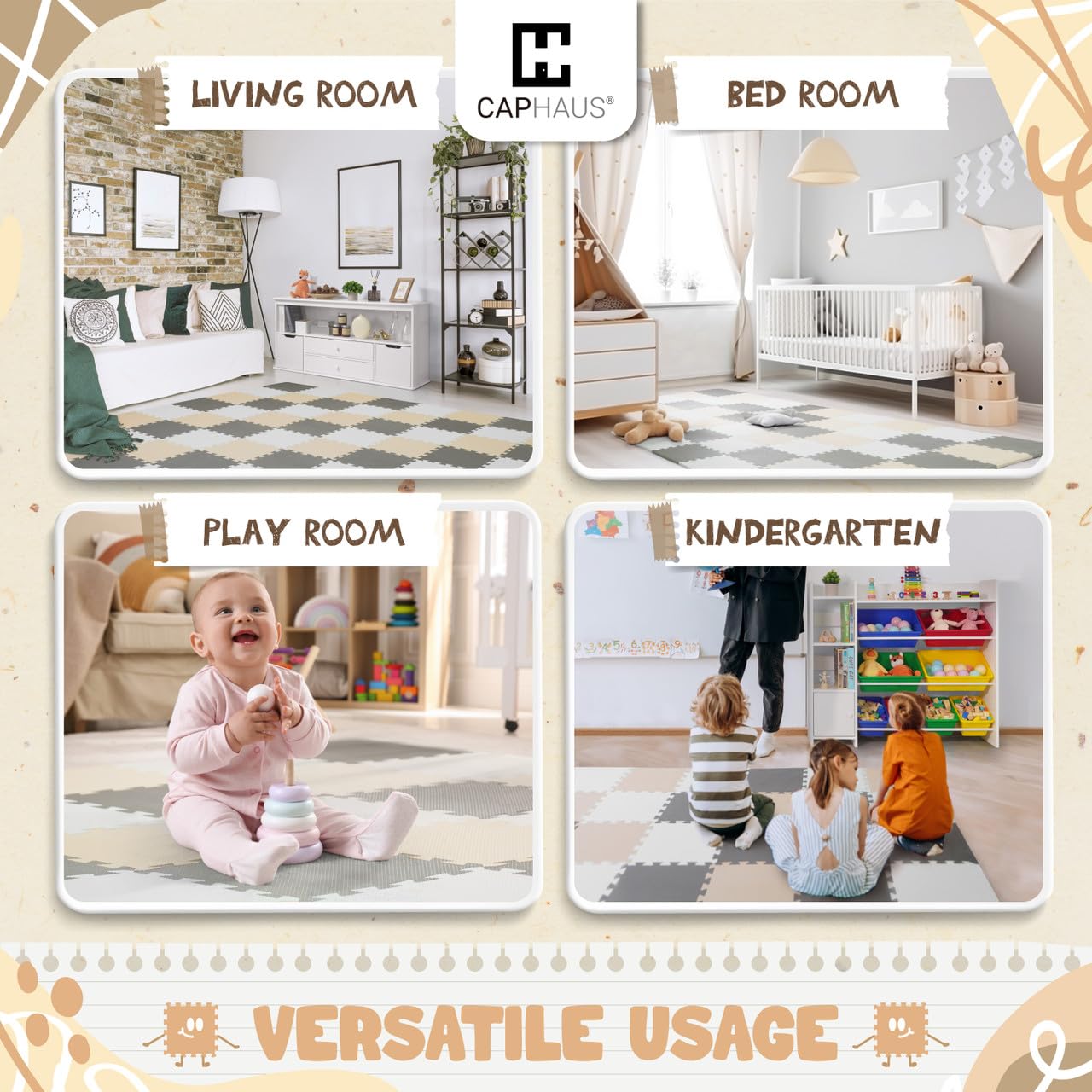 CAPHAUS Foam Puzzle Play Mat - Interlocking EVA Soft Foam Tiles for Kids & Toddlers (12