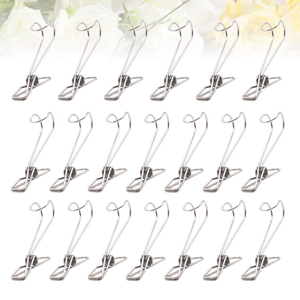 20pcs Stainless Steel Clips with Hooks - Multi-Purpose Kitchen, Laundry & Organizing Clips for Clothes Rack, Drying, Crafting & Home Storage - Durable Metal Wire Clips for Hanging & Fixing